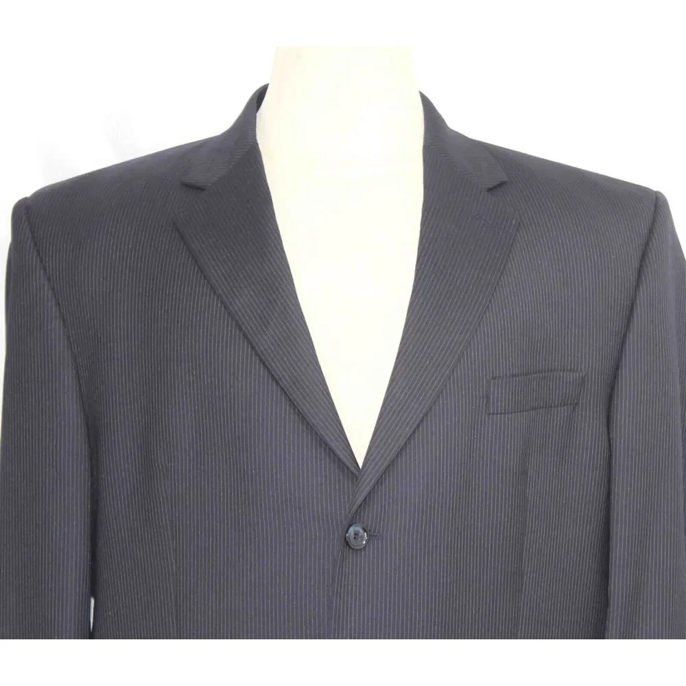 Lauren Ralph Lauren 100% Wool Dark Navy Blue Striped Blazer Jacket Mens Size 48L